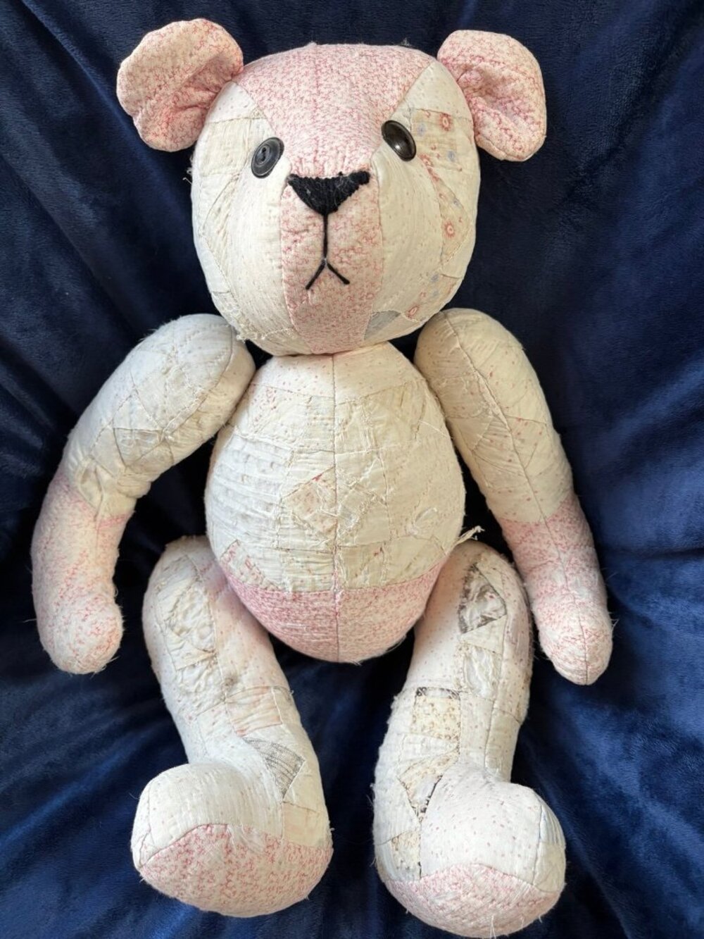 Vintage handmade patch work bear with movable limbs